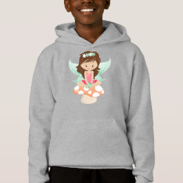 森の妖精、かわいい妖精、茶色の髪、キノコ