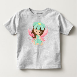 森の妖精、かわいい妖精、茶色の髪、花 トドラーTシャツ