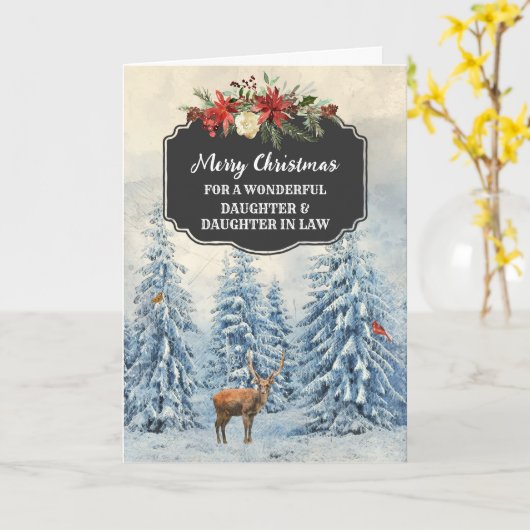 森の娘と義理の娘メリークリスマス カード (黄色い花)