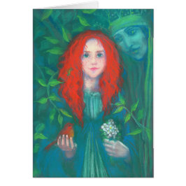 森の子、赤毛の女の子、緑の色合い