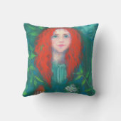 森の子、赤毛の女の子、緑の色合い クッション (裏面)