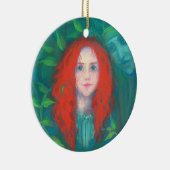 森の子、赤毛の女の子、緑の色合い セラミックオーナメント (右)