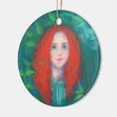 森の子、赤毛の女の子、緑の色合い セラミックオーナメント (左)