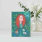 森の子、赤毛の女の子、緑の色合い ポストカード (スタンド正面)