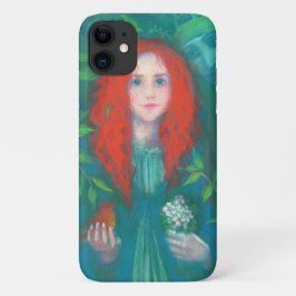 森の子、赤毛の女の子、緑の色合い iPhone 11 ケース