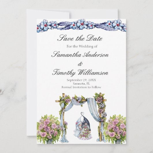 森の小人の結婚式 フラワースカンジナビアQRコード付き セーブザデート (正面)