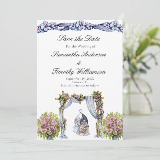 森の小人の結婚式 フラワースカンジナビアQRコード付き セーブザデート (スタンド正面)