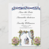 森の小人の結婚式 フローラル スカンジナビア QR コード付き セーブザデート (正面)