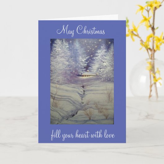 森の小屋、クリスマスカード カード (黄色い花)