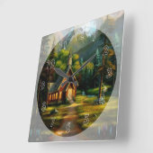 森の小屋 スクエア壁時計 (傾斜)