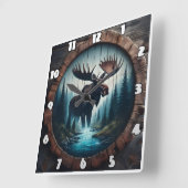 森の小川のそばに立つムース スクエア壁時計 (傾斜)