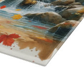 森の小川のコルギ犬と紅葉 カッティングボード (角)