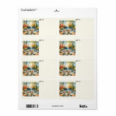 森の小川のコルギ犬と紅葉 ラベル (フルシート)