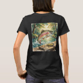 森の小川の水彩画で飛び跳ねるニジマス Tシャツ (裏面)