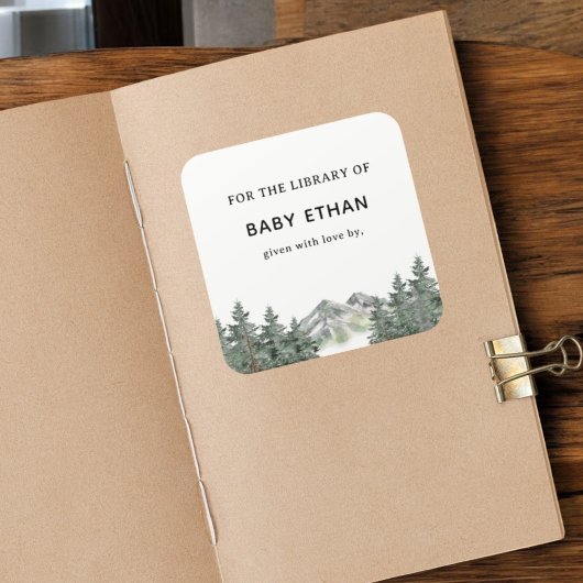 森の山のベビーシャワーブックライブラリー スクエアシール