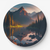 森の山の地平線と日の出 ペーパープレート (正面)