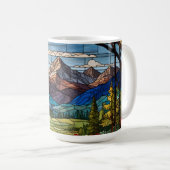 森の山の景色 ビンテージ ステンドグラス コーヒーマグカップ (正面右)