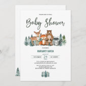 森の山緑の森林の赤ちゃんシャワー 招待状 (正面/裏面)