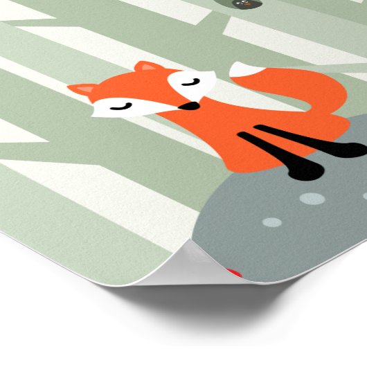 森の岩の上にかわいいキツネ ポスター (角)