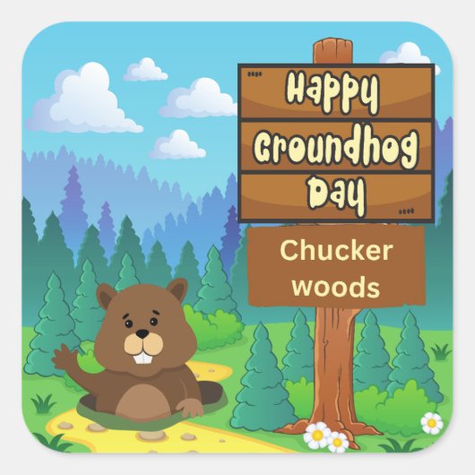 森の幸せな土食の日 スクエアシール (正面)