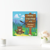 森の幸せな土食の日 スクエア壁時計 (ホーム)