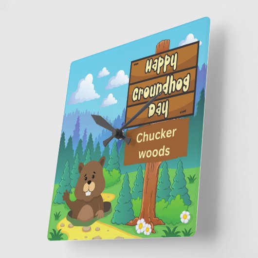 森の幸せな土食の日 スクエア壁時計 (傾斜)