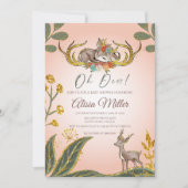 森の幻想的な緑の森の動物 鹿 招待状 (正面)