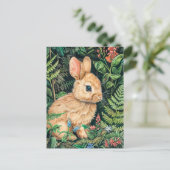 森の床に座っているウサギのかわいいスケッチ ポストカード (スタンド正面)