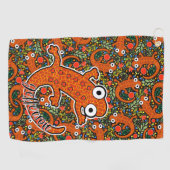 森の床に赤い斑点のあるニワトリ黒 ゴルフタオル (横)