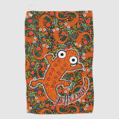 森の床に赤い斑点のあるニワトリ黒 ゴルフタオル (正面)