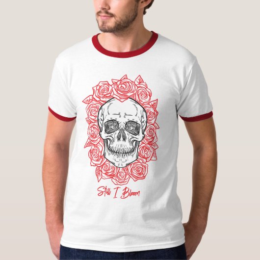 森の形見！スカルとバラ、手書き Tシャツ (正面)