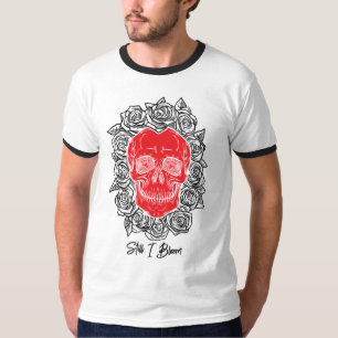 森の形見!スカルとバラ、手書き Tシャツ