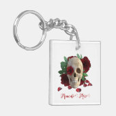 森の形見。赤いバラのスカル キーホルダー (正面左)