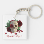 森の形見。赤いバラのスカル キーホルダー (裏面)