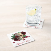 森の形見。赤いバラのスカル スクエアペーパーコースター (インサイチュ)