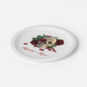 森の形見。赤いバラのスカル ペーパープレート (アングル)