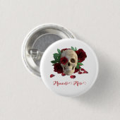 森の形見。赤いバラのスカル 缶バッジ (正面&裏面)