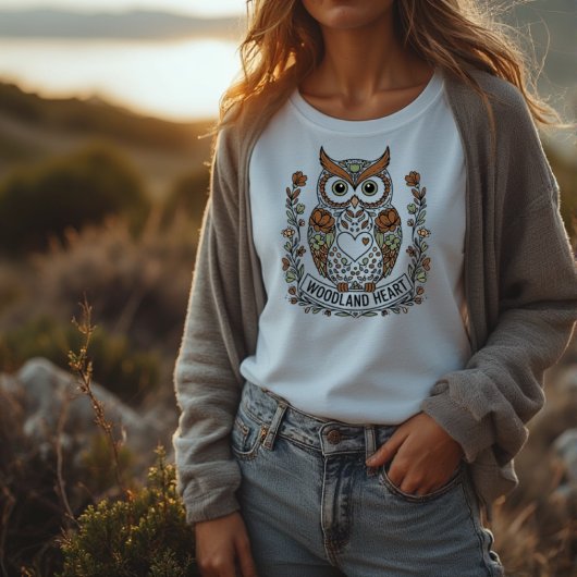 森の心を持つ賢い茶色のフクロウ Tシャツ