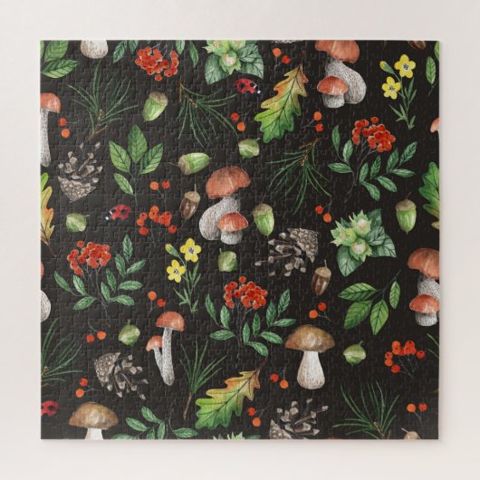 森の恵み：水色キノコのパターン ジグソーパズル (縦)