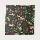 森の恵み：水色キノコのパターン タペストリー (正面(横))