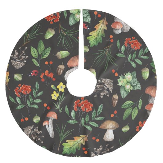 森の恵み:水色キノコのパターン ブラッシュドポリエステルツリースカート (正面)