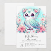 森の愛らしいフクロウのベビーシャワー 招待状 (正面/裏面)