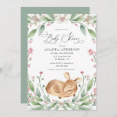 森の愛らしい女の子 グリーン ピンク ベビーシャワー 招待状 (正面/裏面)