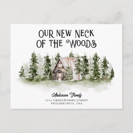 森の新しい首が新しい家を引っ越す 案内ポストカード (正面)