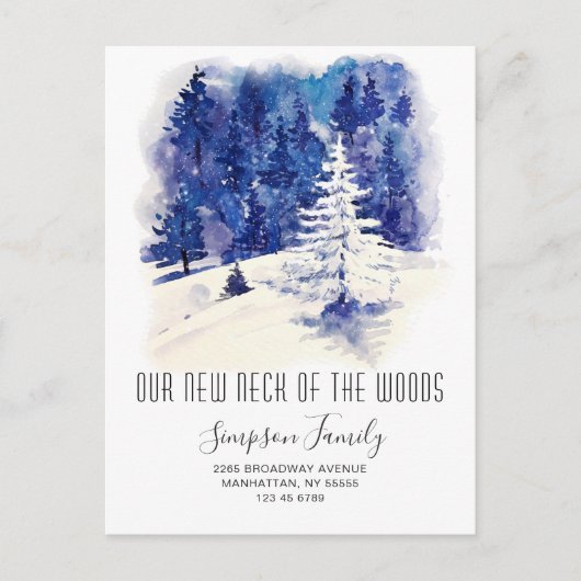 森の新しい首の冬の動く発表 ポストカード (正面)