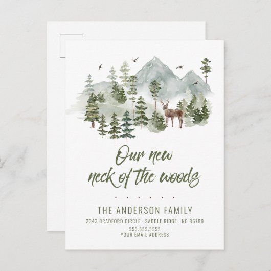 森の新しい首の動く発表 案内ポストカード (正面/裏面)