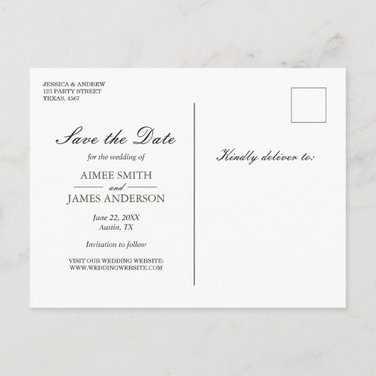 森の日付を保存はがきエレガント松の冬 案内ポストカード (裏面)