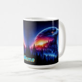 森の日没とイーグルシルエット コーヒーマグカップ (正面右)