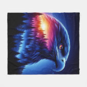 森の日没とイーグルシルエット フリースブランケット (正面(横))