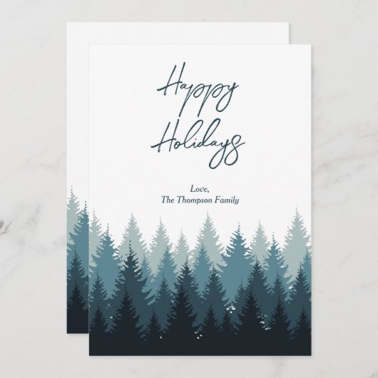 森の木々と素朴な風景のホリデーシーズン シーズンカード (正面/裏面)